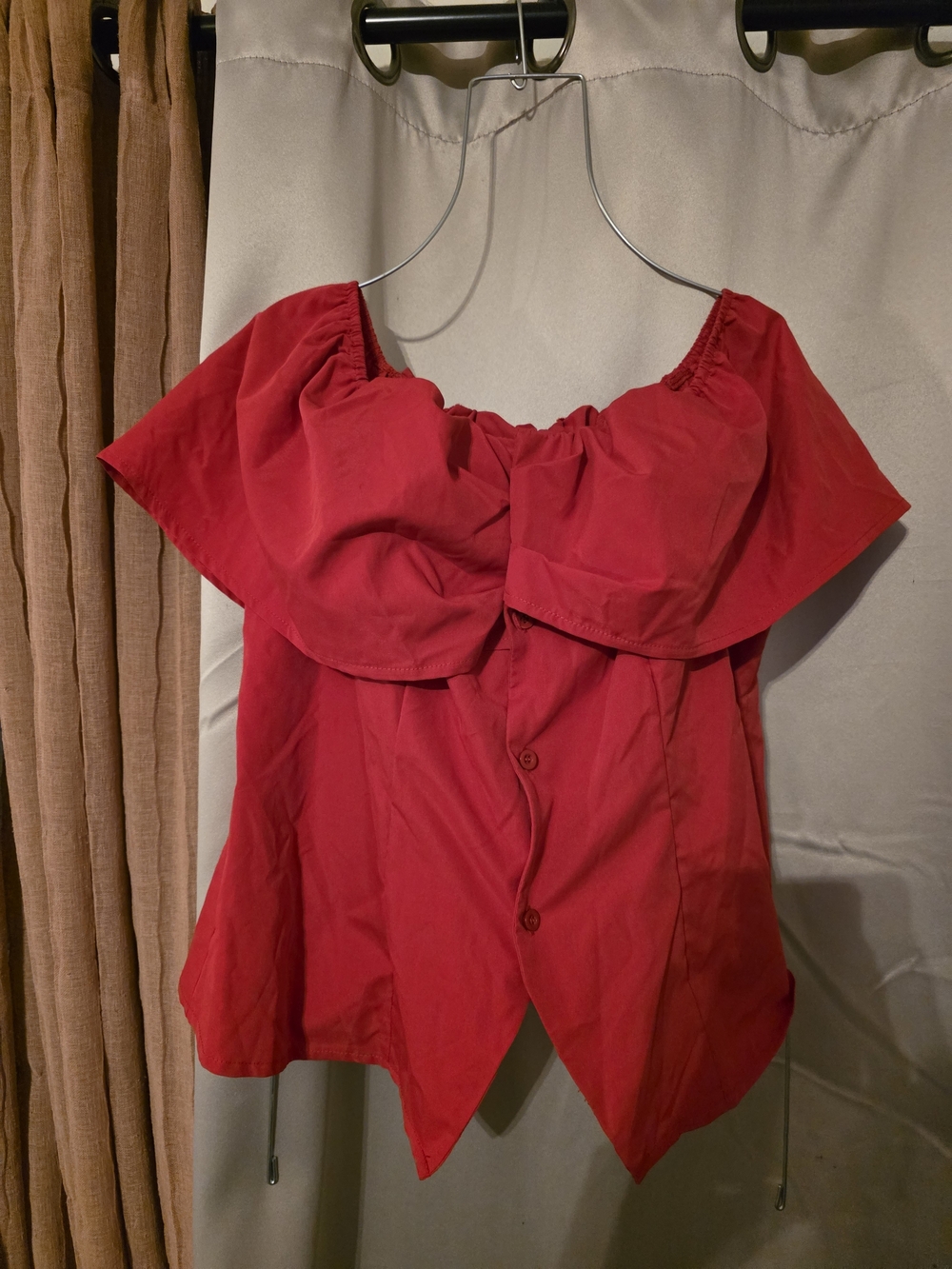 SHEIN Red Off-Shoulder Ruffle Button-Front Top